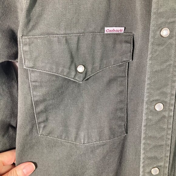 Mens Vintage Carhartt Heavy Canvas Workshirt M Snap Dark Gray Cotton S01 DRB 15 - Picture 4 of 6